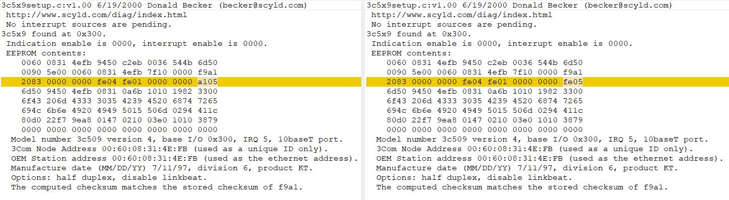 actual fe05 is different from expected a105